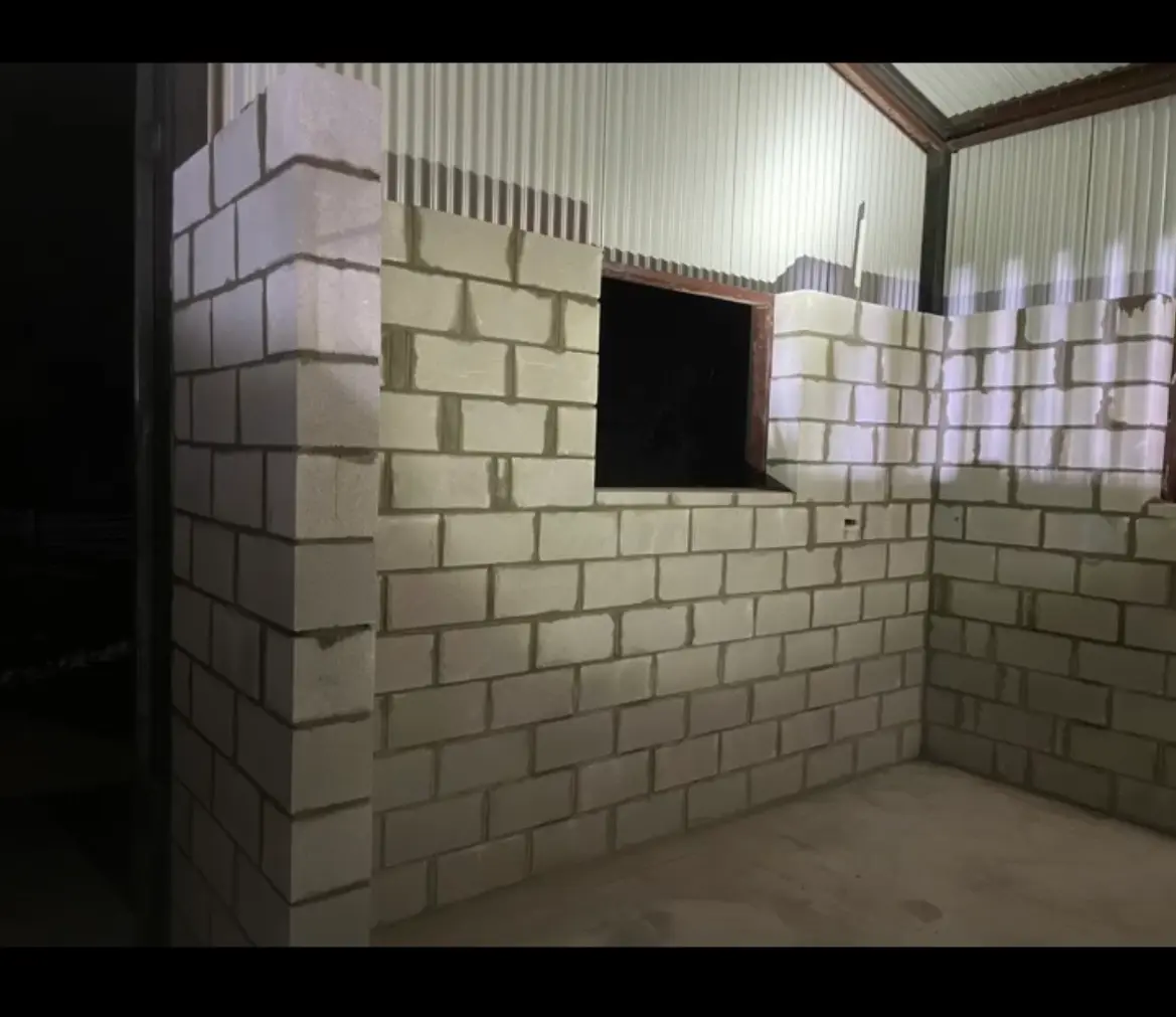 Concrete block wall under construction by VP Welding